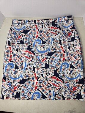 JMclaughlin Halle Skirt Navy Blue Paisleys Stretch Knee Womens Size XL